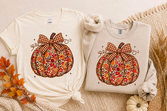floral pumpkin + gingham bow 😍🎃