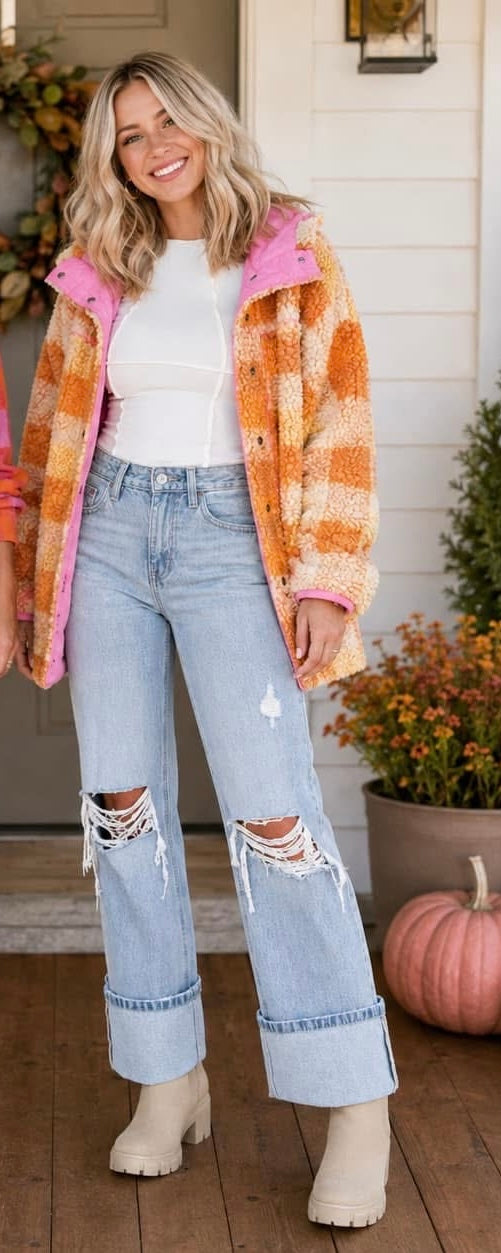 🧡 Orange Checkered Hooded Jacket 🧡