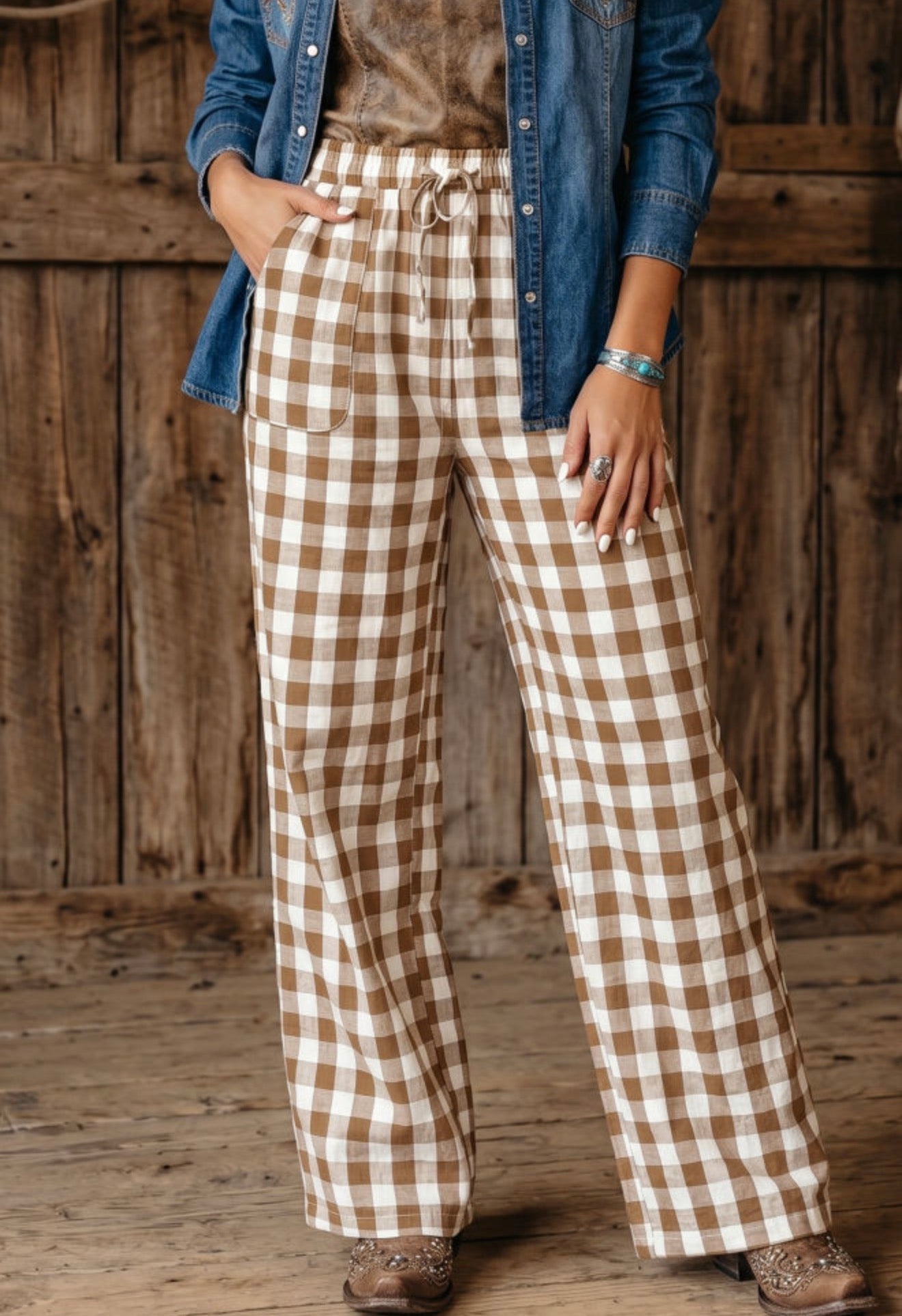 Brown Gingham Pants