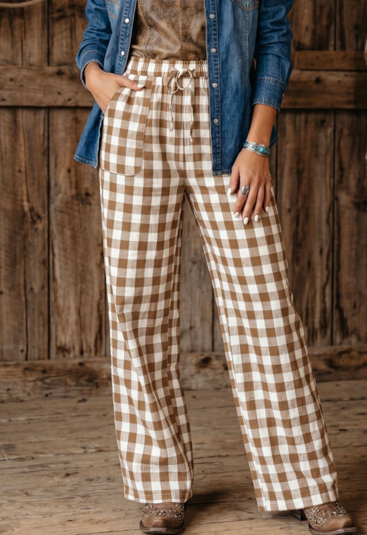 Brown Gingham Pants