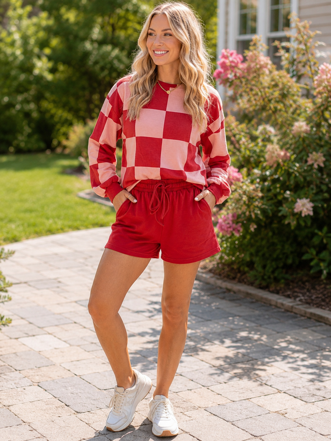 ❤️ Red Checkered Long Sleeve 2PC Short Set ❤️