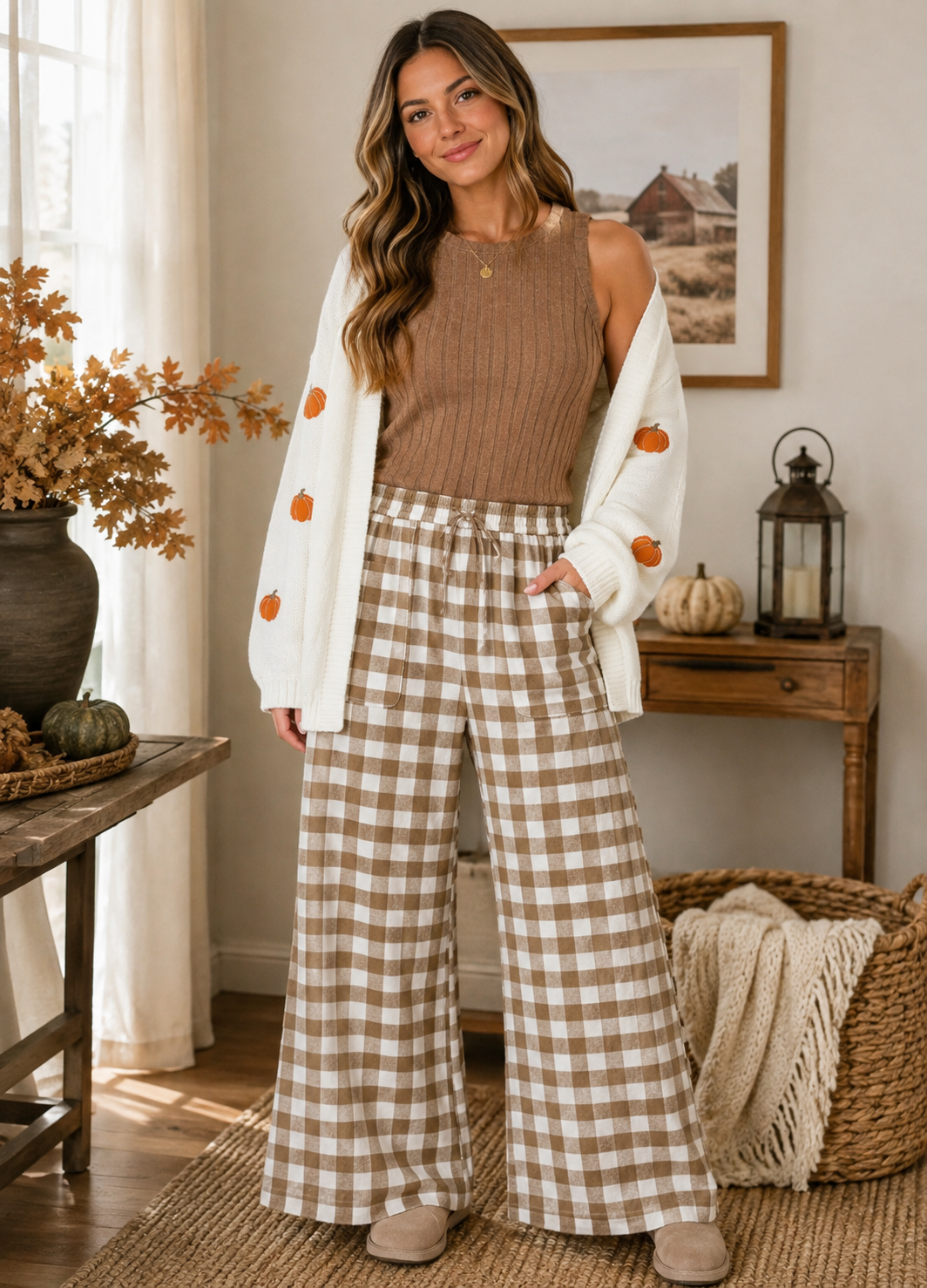 Brown Gingham Pants